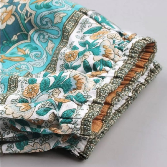 Turquoise Floral Bohemian Peasant Blouse - Picture 5 of 6